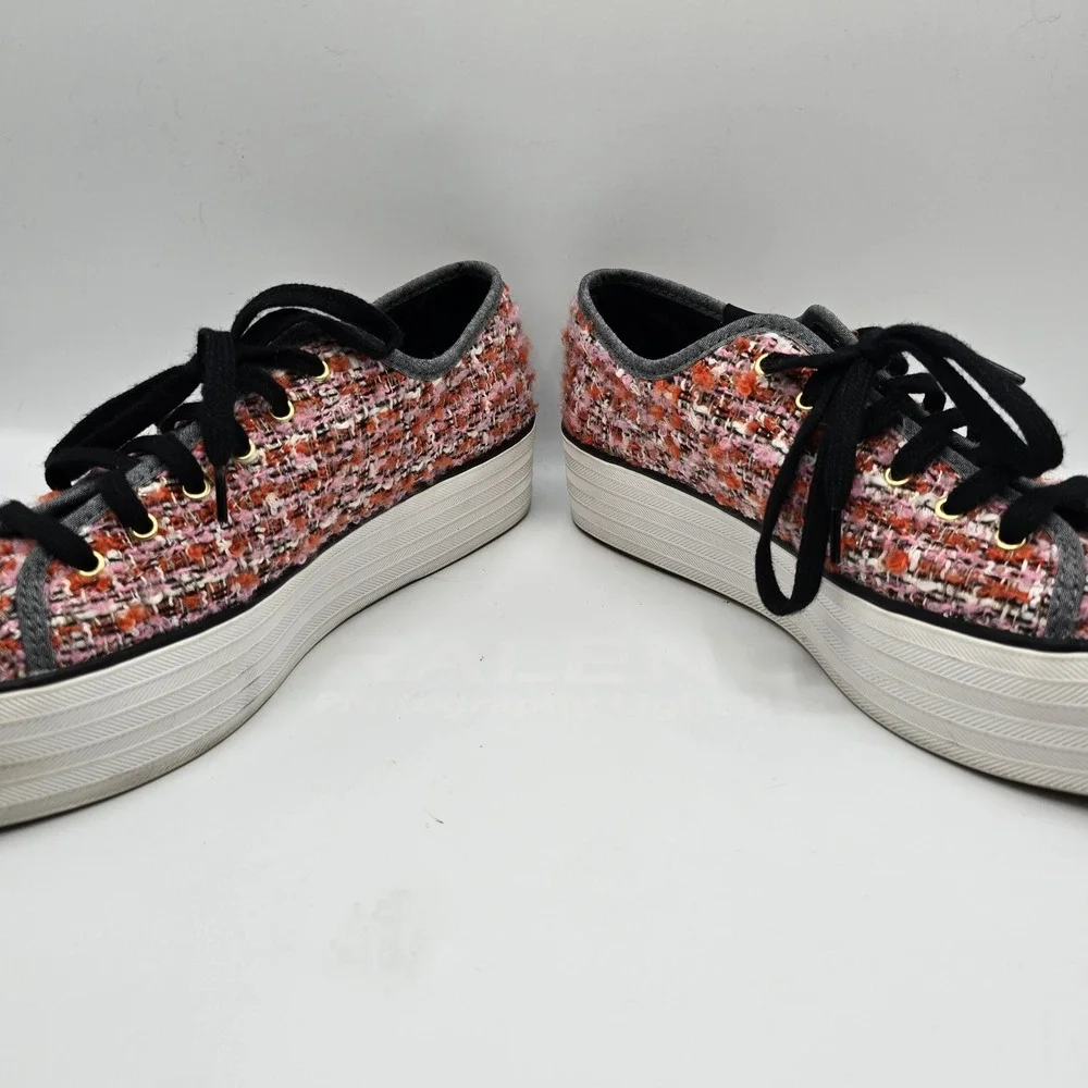 Keds Triple Up Boucle Platform Sneaker Womens Tweed‎ Pink Orange Low Top 9